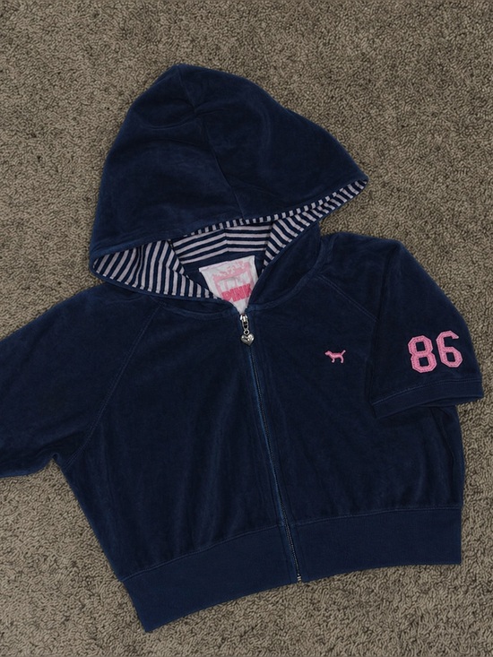 PINK Victoria’s Secret Navy Short-Sleeve Zip Hoodie